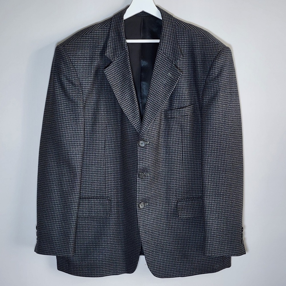 Houndstooth Blazer Mens 44 100% Wool Sport Coat Professional Office Old Money